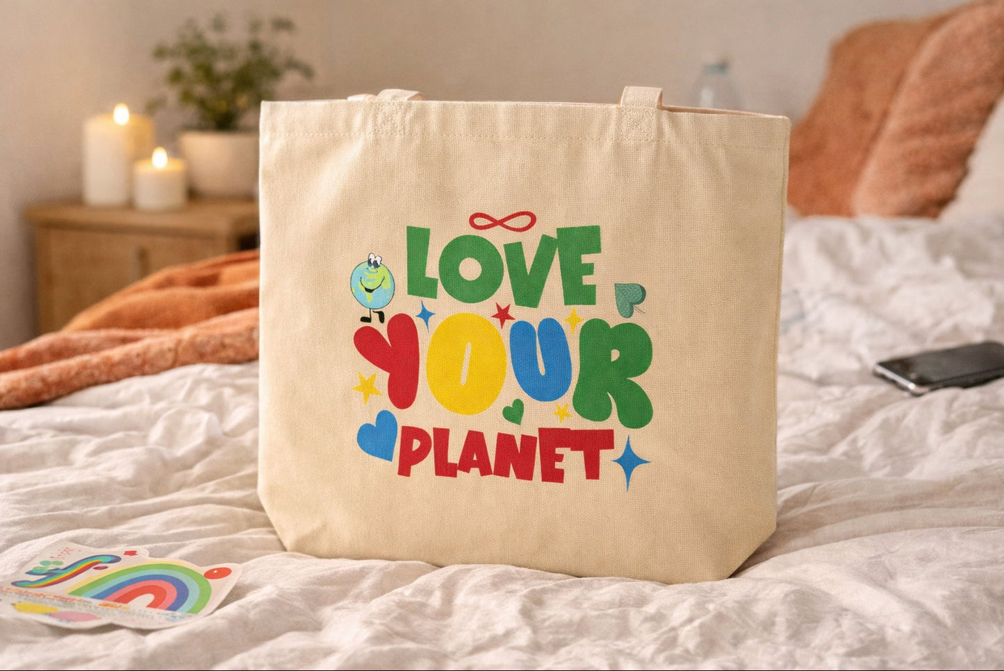 Love Your Planet Eco-Friendly Tote Bag – Reusable Canvas Shopping Bag | Earth Day Gift