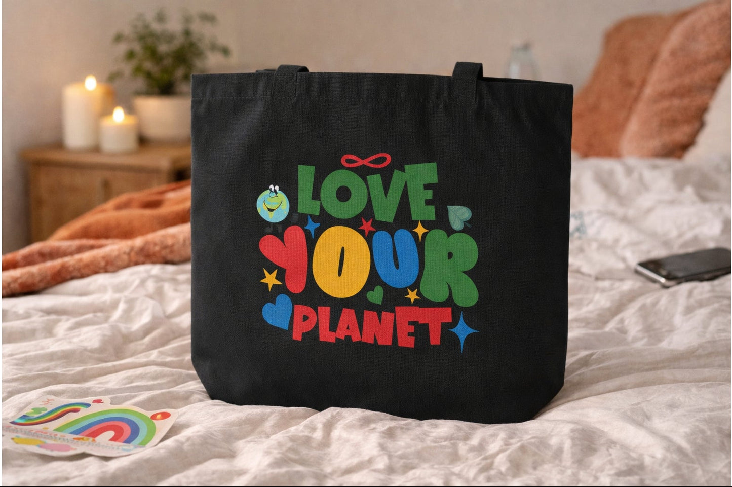 Love Your Planet Eco-Friendly Tote Bag – Reusable Canvas Shopping Bag | Earth Day Gift