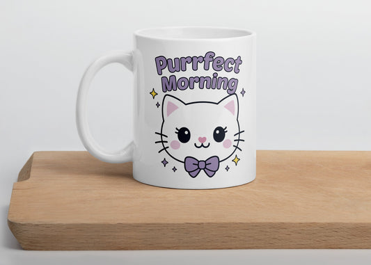 Purrfect Morning 11oz Cat Mug | Cute Coffee Mug Gift for Cat Mom & Cat Lovers