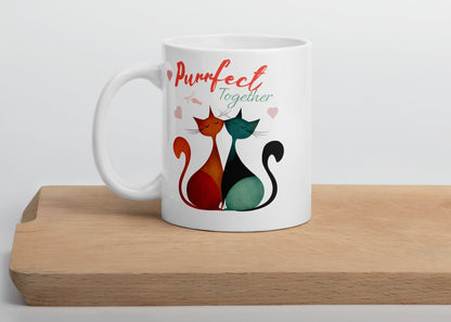 Purrfect Together Valentine's Day Cat Mug - Romantic Ceramic 11 Oz Coffee Cup- Gift for Cat Lovers