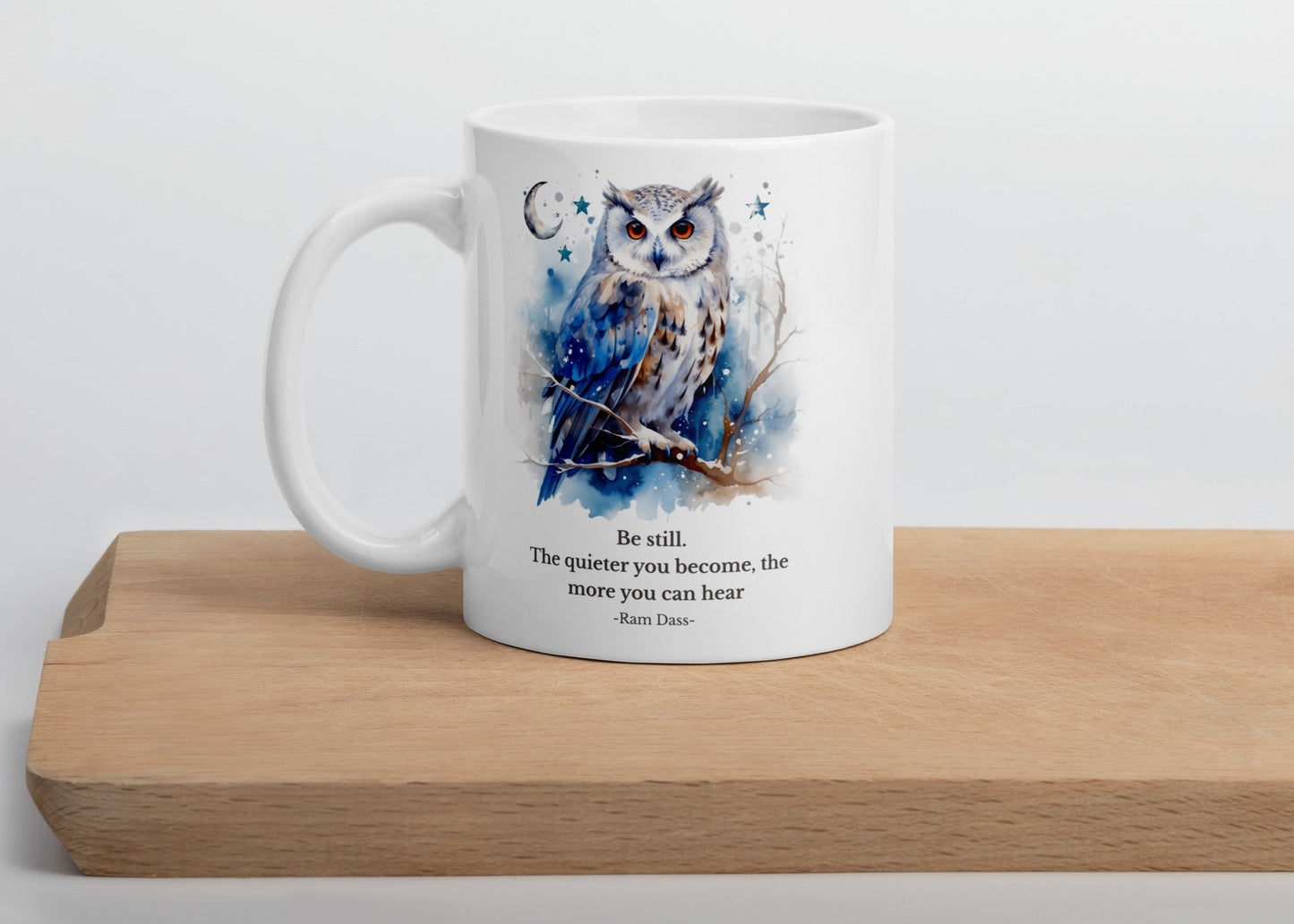 Be Still Owl Ceramic Mug 11 oz - Wisdom Bookworm Gift for Readers - Coffee Tea Mug